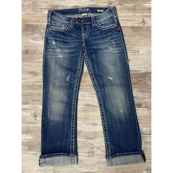 Silver Jeans Denim - Silver Tuesday Capri Jeans Low Rise Distressed Cuffed Rolled Women’s Size W25